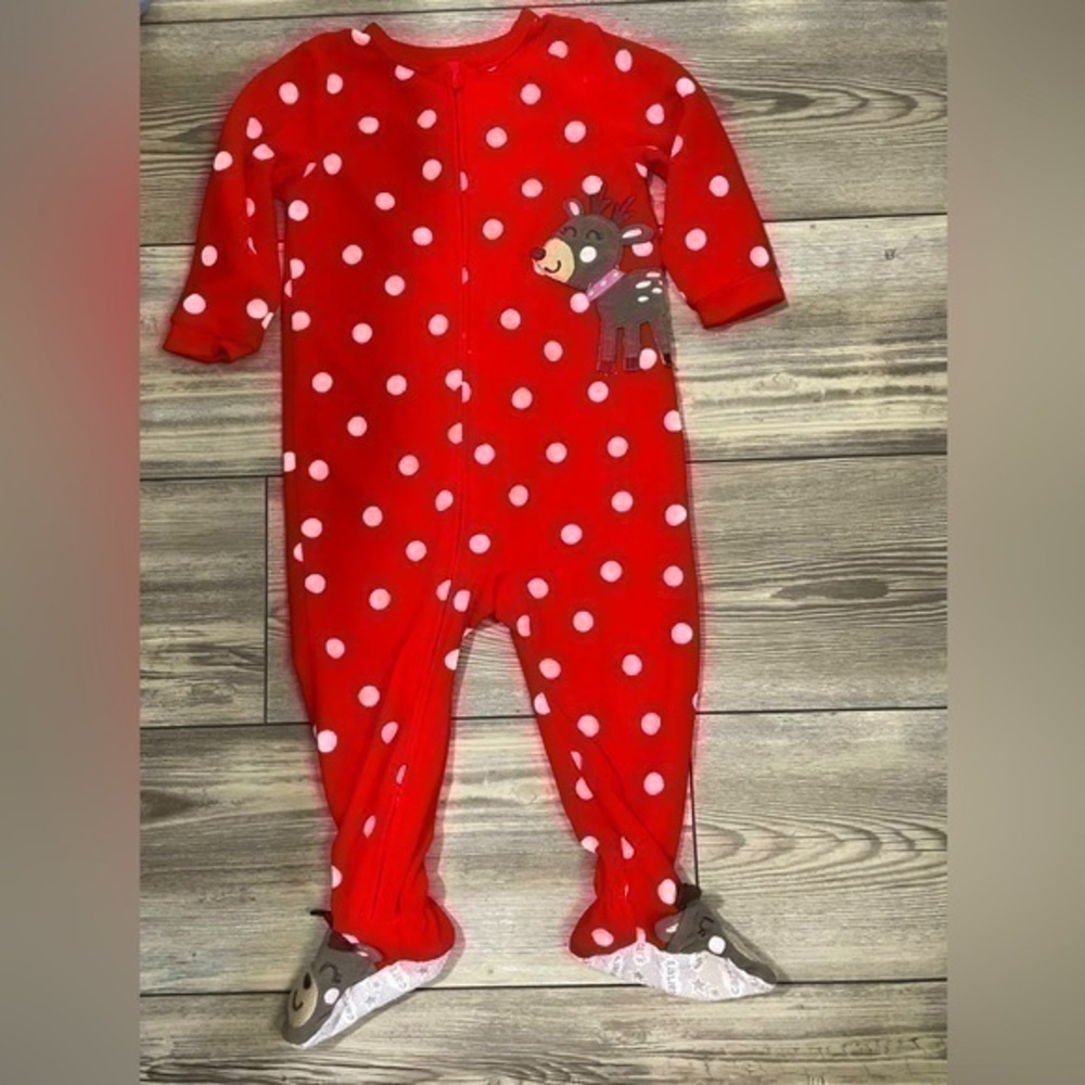 2T Reindeer Christmas Onesie With Reindeer Footies Zip-up Pajamas EUC